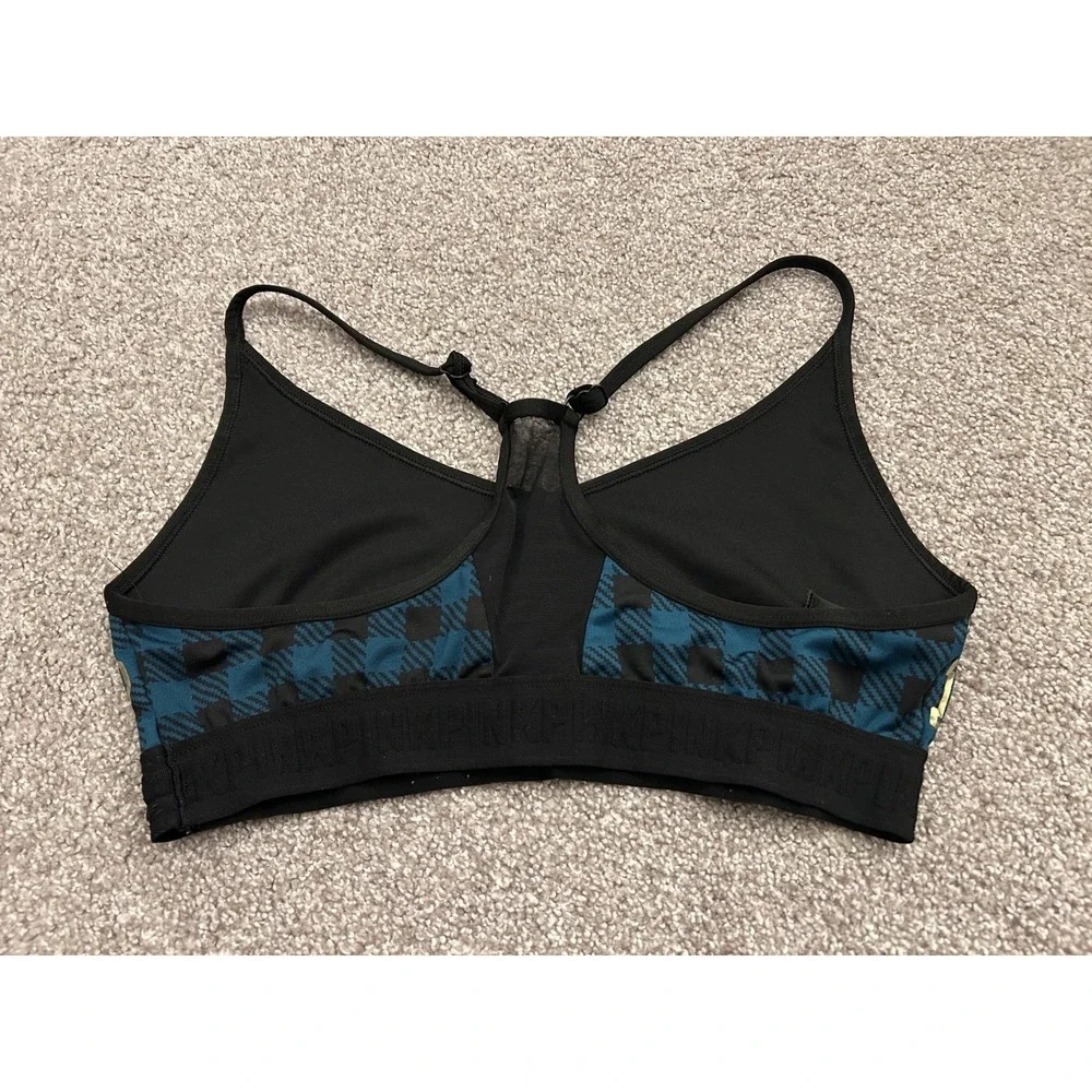 PINK‎ Victoria's Secret Sports Bra Womens Large Teal Plaid Excellent Ultimate